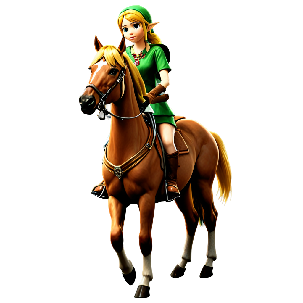 a legend of zelda character, on a horse,